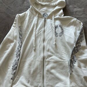 White chrome hearts zip up hoodie